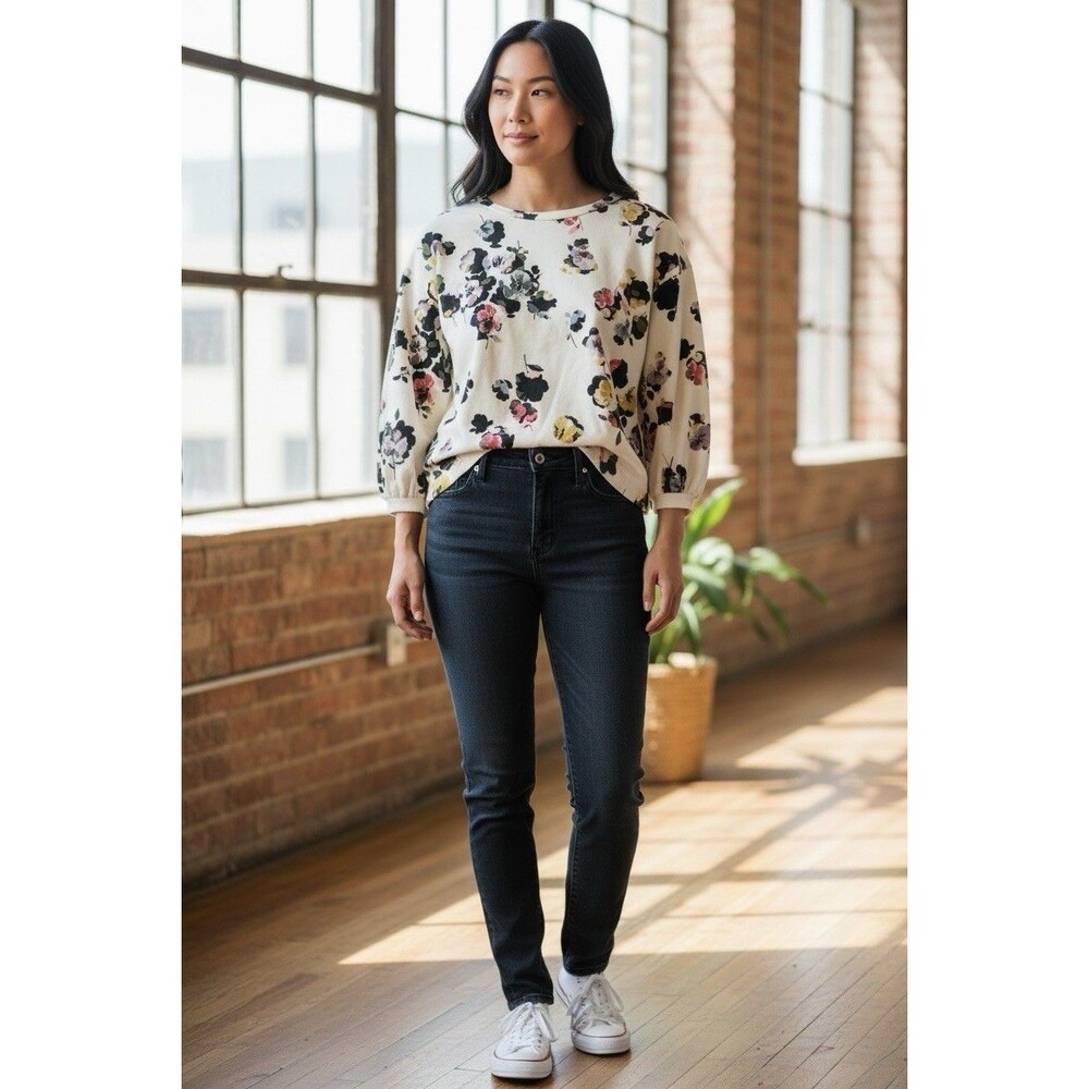 Ann Taylor Petite Floral Print Swathshirt Size PM Cottagecore Bohemian Knit Top